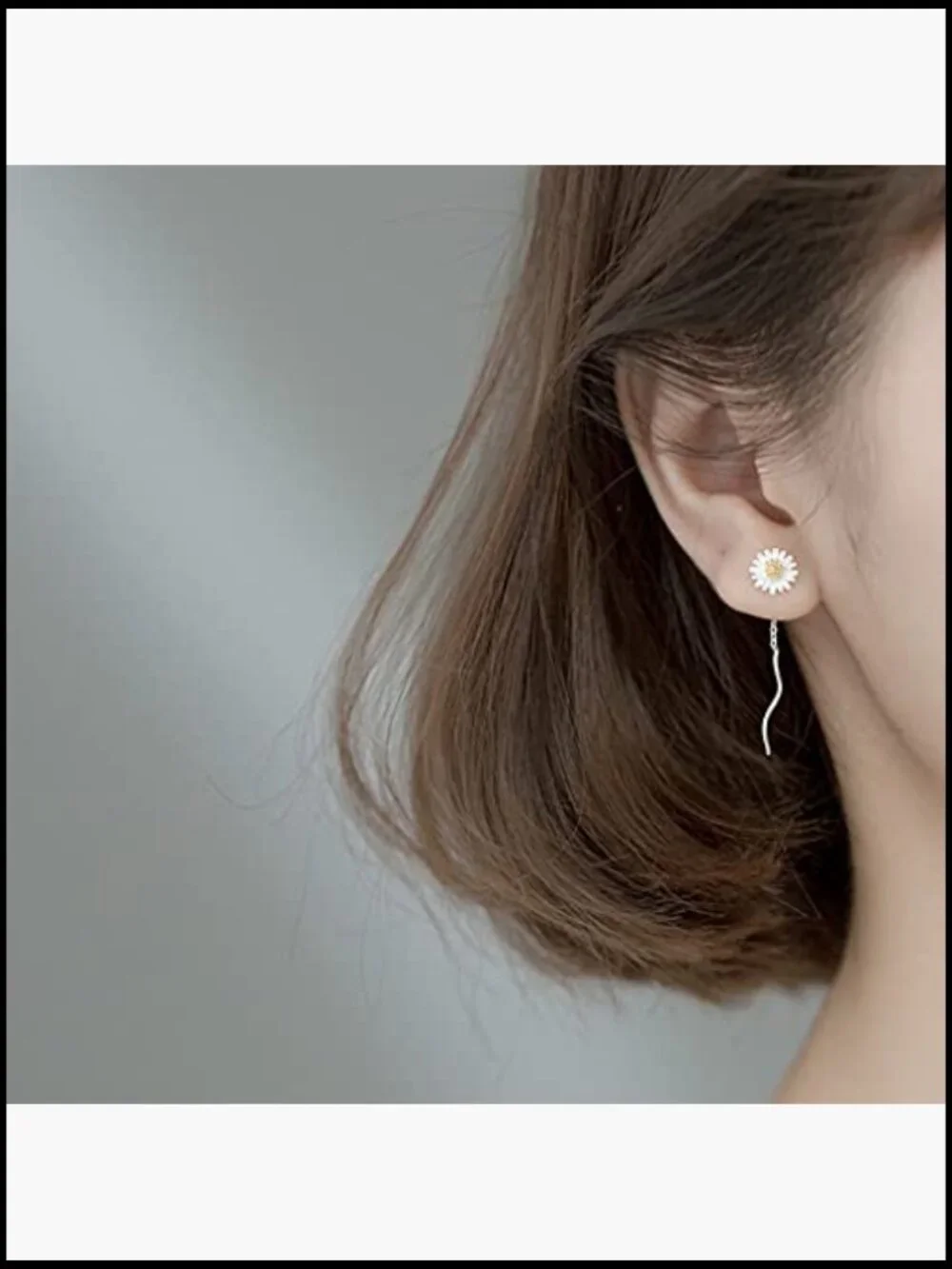 Sterling Silver Daisy Dangle Earrings Threader Tassel Elegant Minimal Chic
